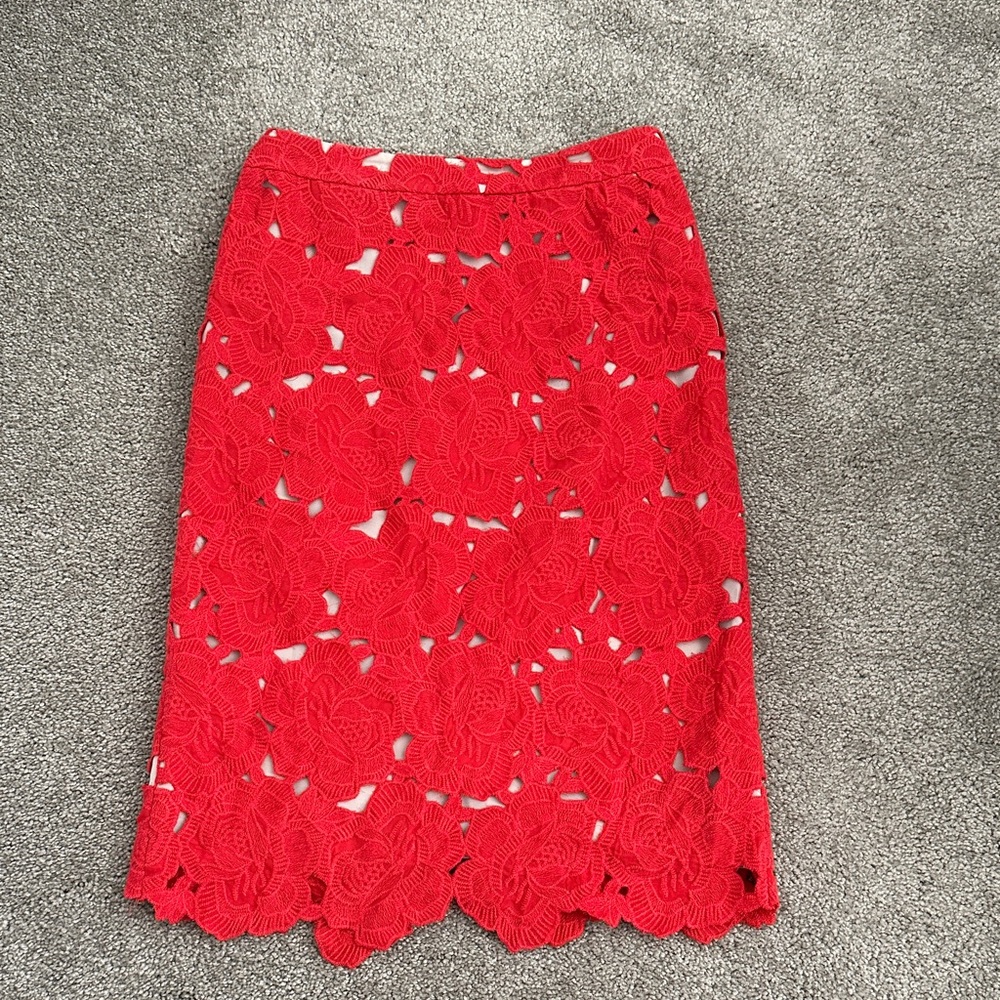 Alice + Olivia Vibrant Red Lace Pencil Skirt
